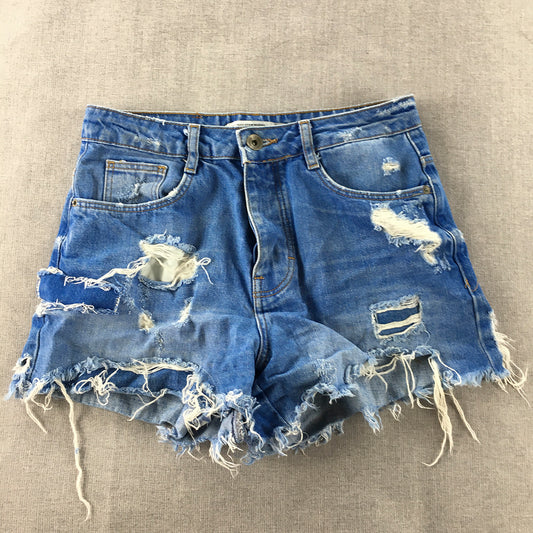 Zara Womens Denim Shorts Size 24 Blue Ripped Distressed Raw Hem Pockets