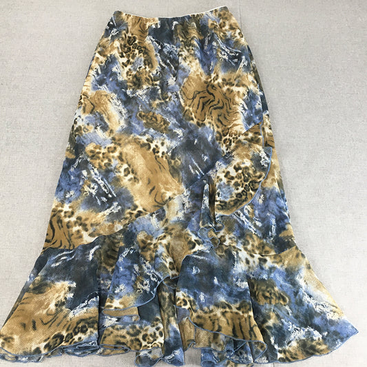 Queenspark Womens Maxi Skirt Size 10 Brown Blue Mermaid Hem A-Line