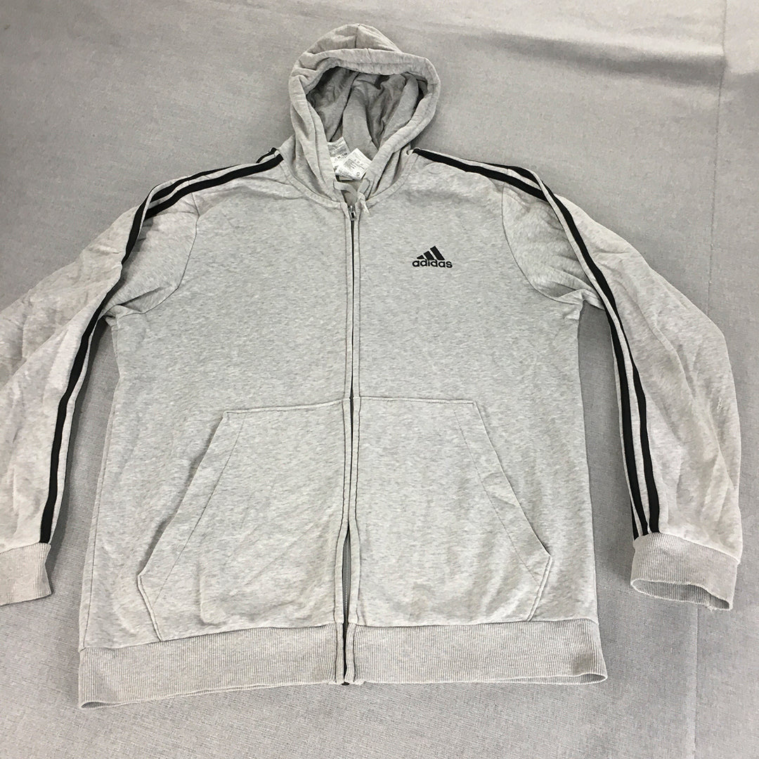 Adidas Mens Jacket Size L Grey Logo Zip-Up Pockets Coat Hoodie