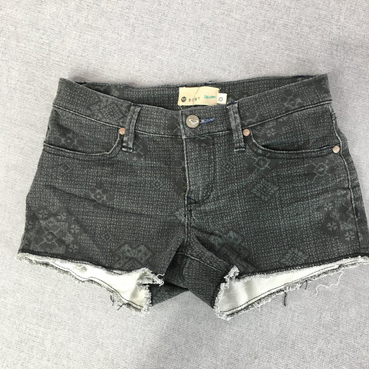 Roxy Womens Denim Shorts Size 0 (W26) Grey Floral Pockets Raw Hem