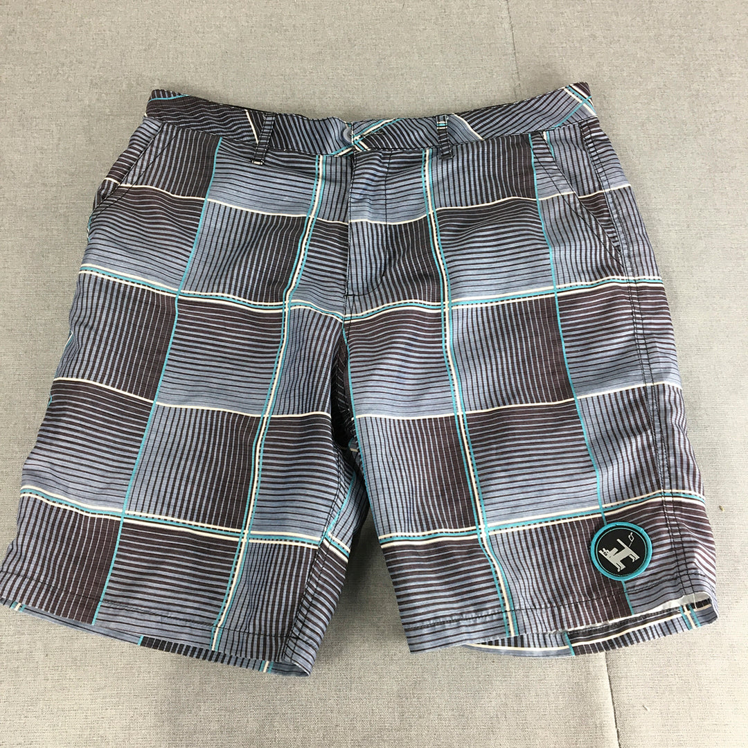 Mambo Mens Shorts Size L (W36) Blue Checkered Pockets Logo