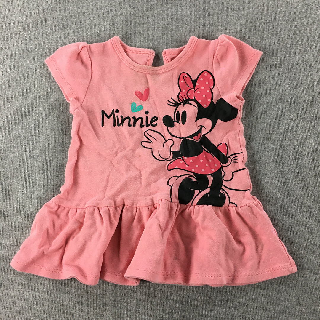 Disney Minnie Mouse Baby Girls Dress Size 2 Years Toddler Pink Frilled