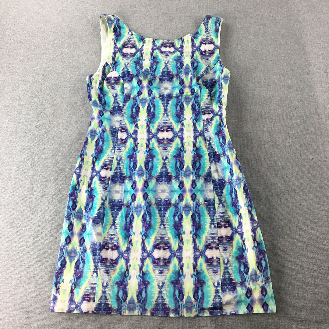 Forever New Womens A-Line Dress Size 10 White Purple Blue Psychedelic Mini