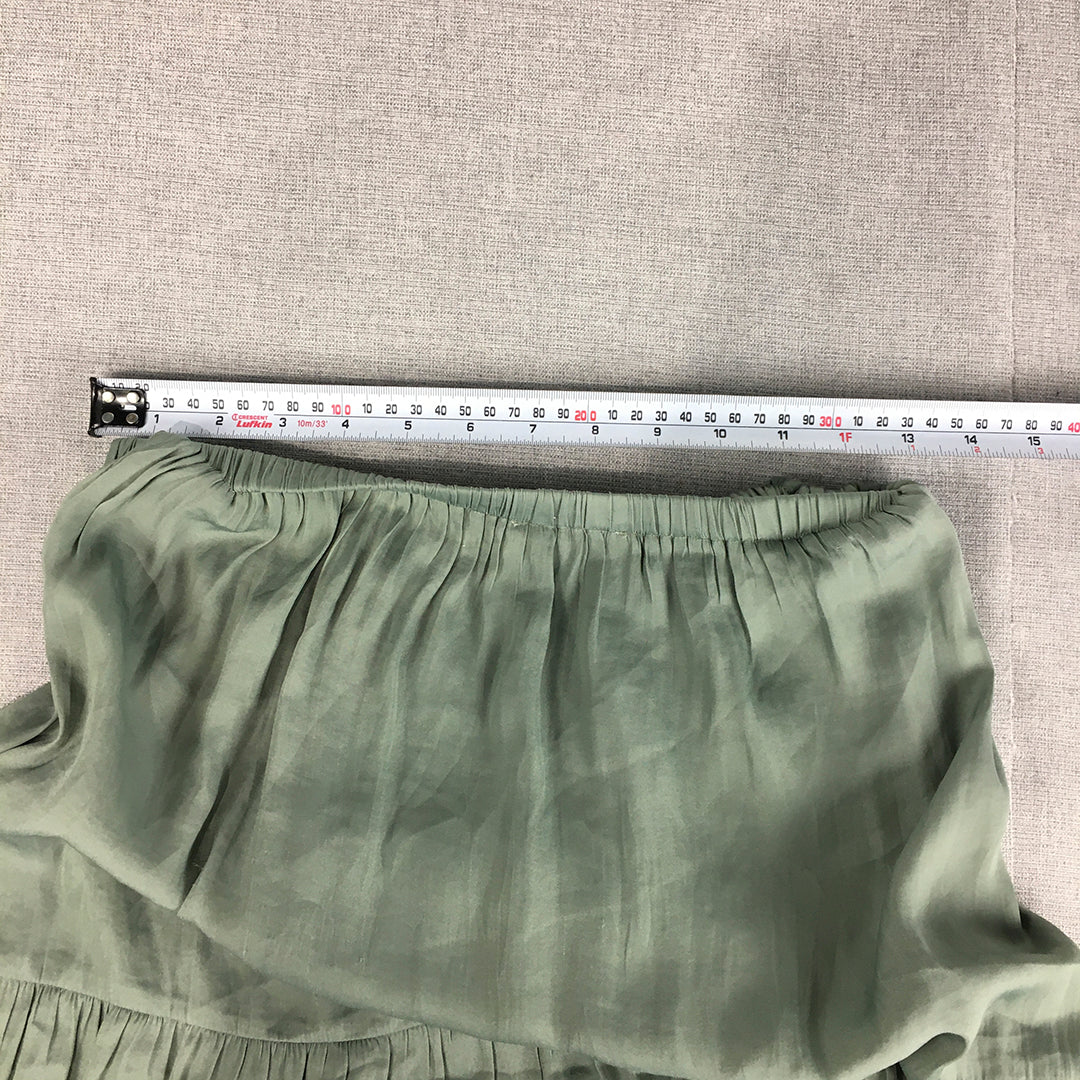 The Fated Womens Maxi Skirt Size 10 Green Tiered A-Line Elastic Waist