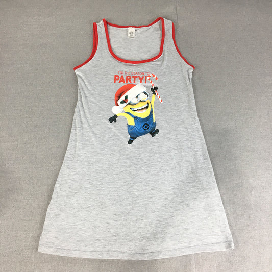 Despicable Me Womens Tank Dress Size 10 Grey Mini Sleeveless Minion Christmas