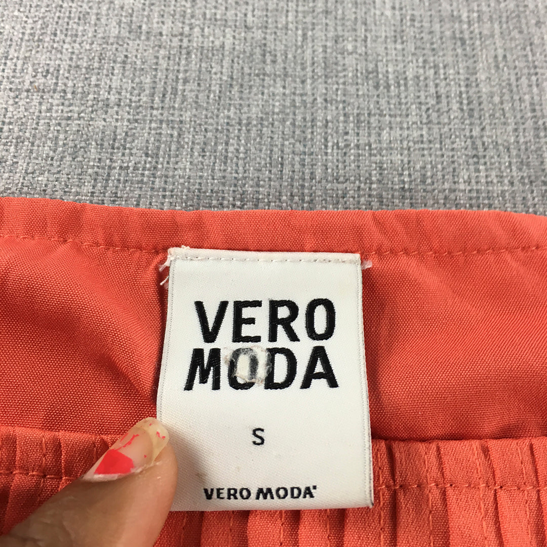 Vero Moda Womens Mini Dress Size S Orange Fit & Flare Sleeveless Pleated