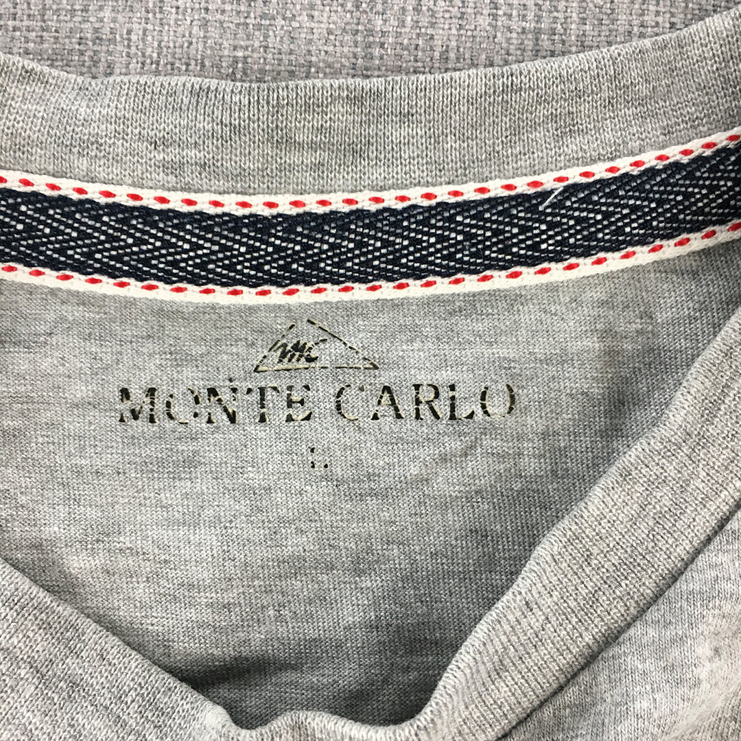 Monte Carlo Womens T-Shirt Size L Grey Logo Short Sleeve Top