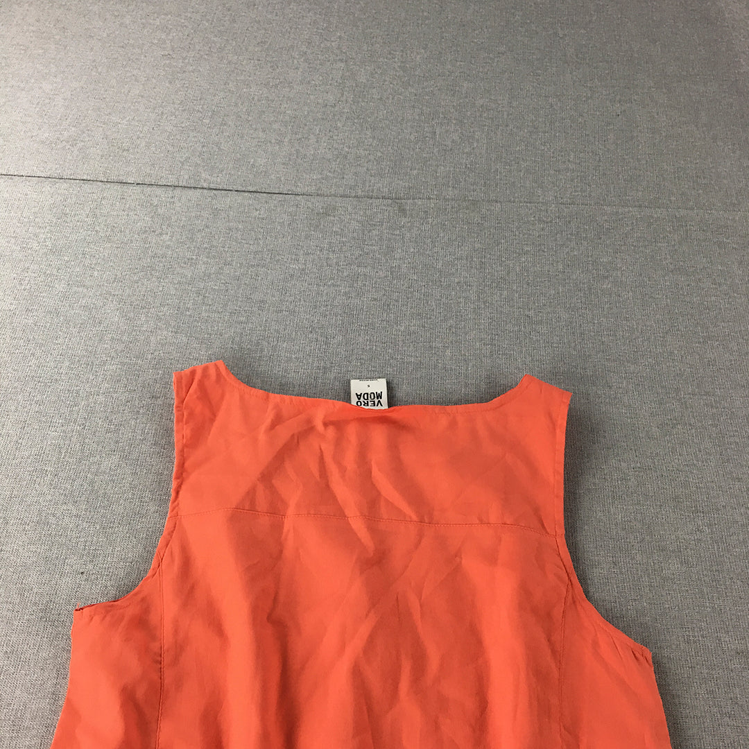 Vero Moda Womens Mini Dress Size S Orange Fit & Flare Sleeveless Pleated