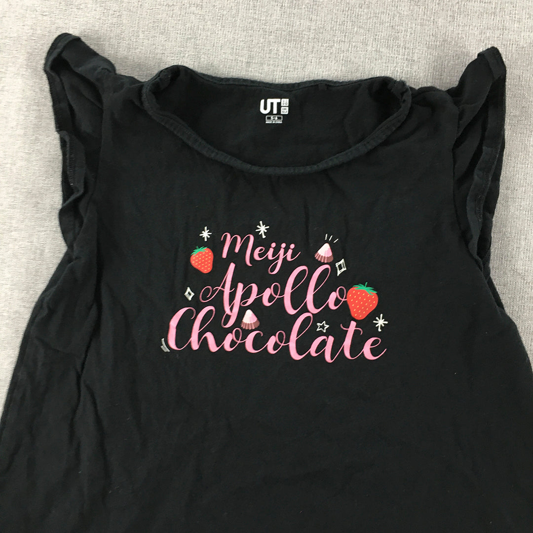 Uniqlo UT Kids Girls Top Size 5 - 6 Years black Strawberries Short Sleeve