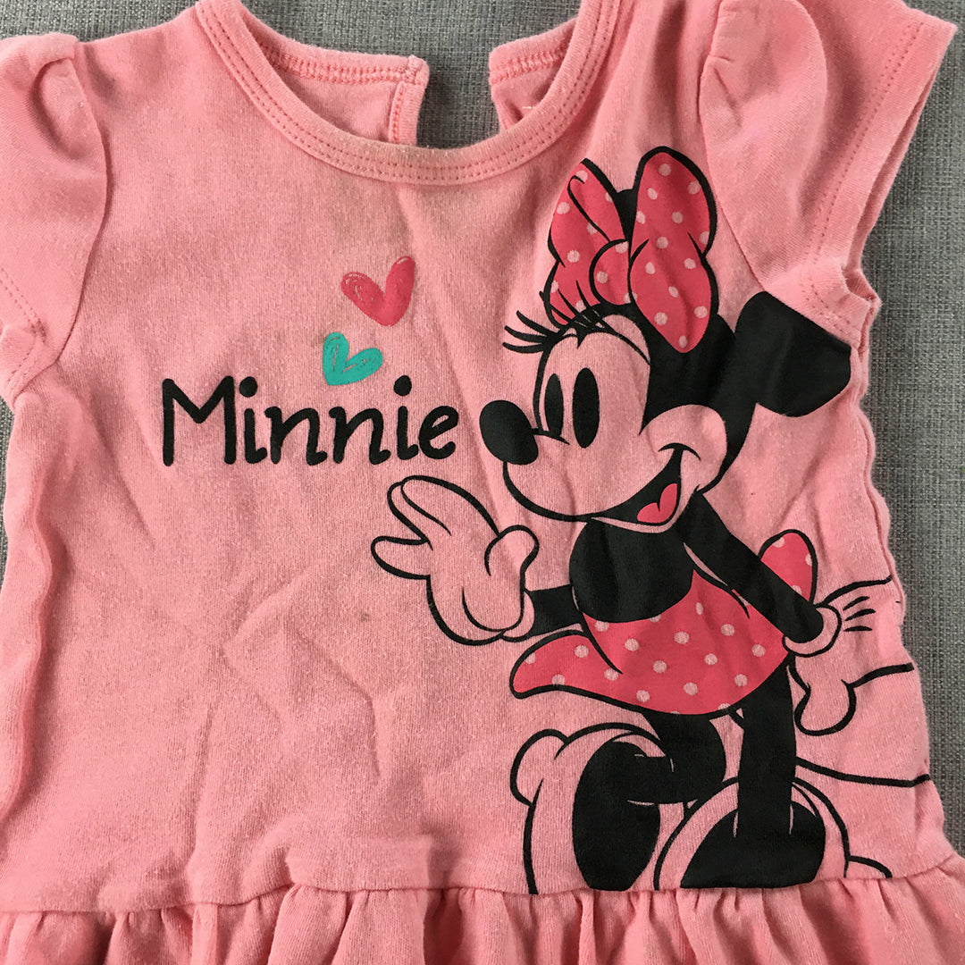 Disney Minnie Mouse Baby Girls Dress Size 2 Years Toddler Pink Frilled