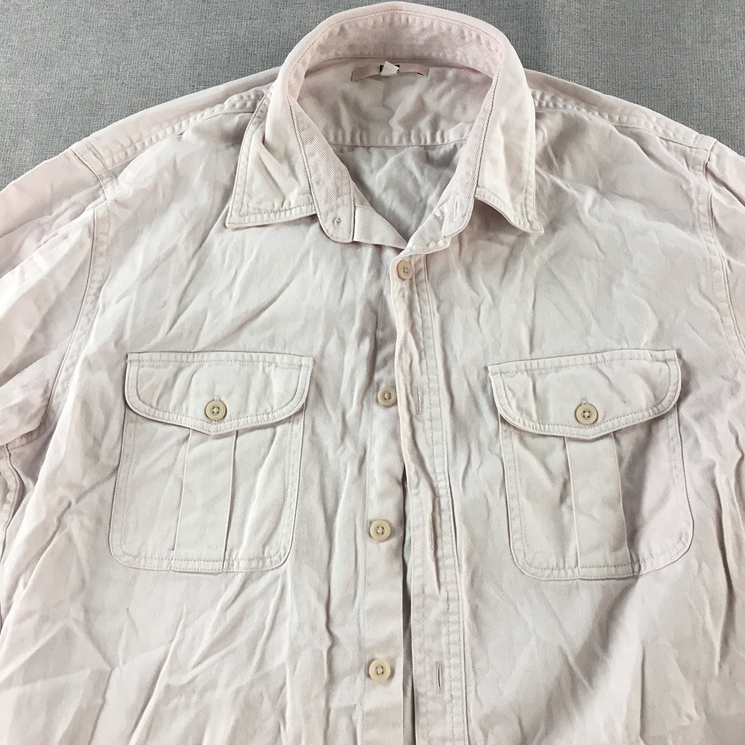 Uniqlo Mens Shirt Size M Pink Long Sleeve Pockets Button-Up