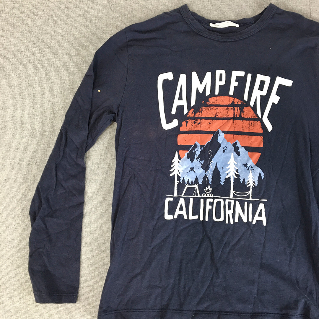 Zara Kids Boys Shirt Size 10 Navy Blue Campfire California Pullover Long Sleeve