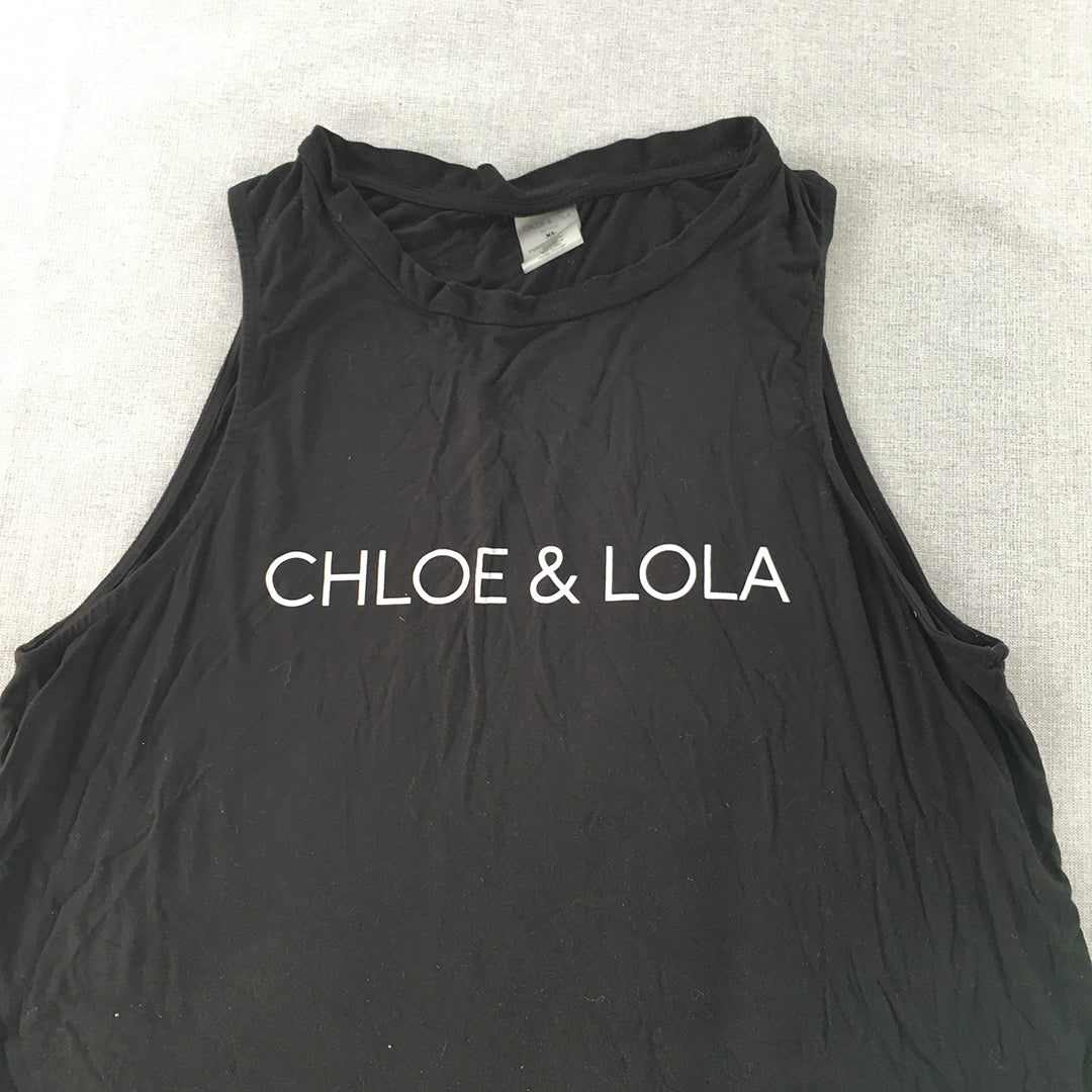 Chloe & Lola Womens Tank Top Size XL Black Sleeveless Logo Shirt