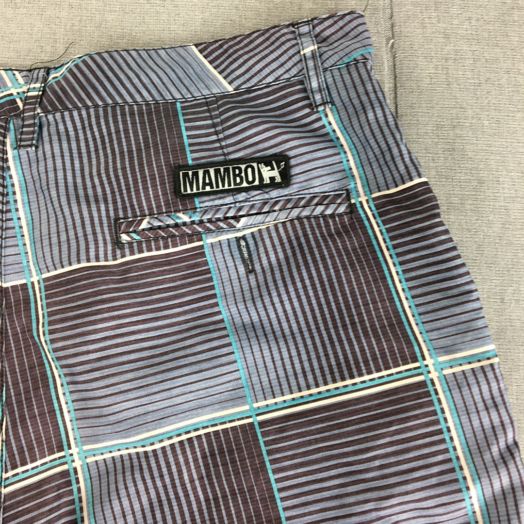 Mambo Mens Shorts Size L (W36) Blue Checkered Pockets Logo