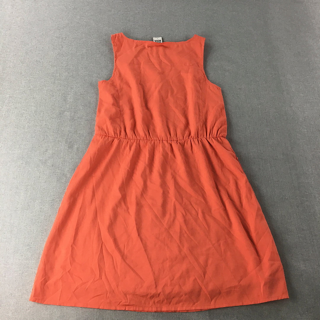 Vero Moda Womens Mini Dress Size S Orange Fit & Flare Sleeveless Pleated