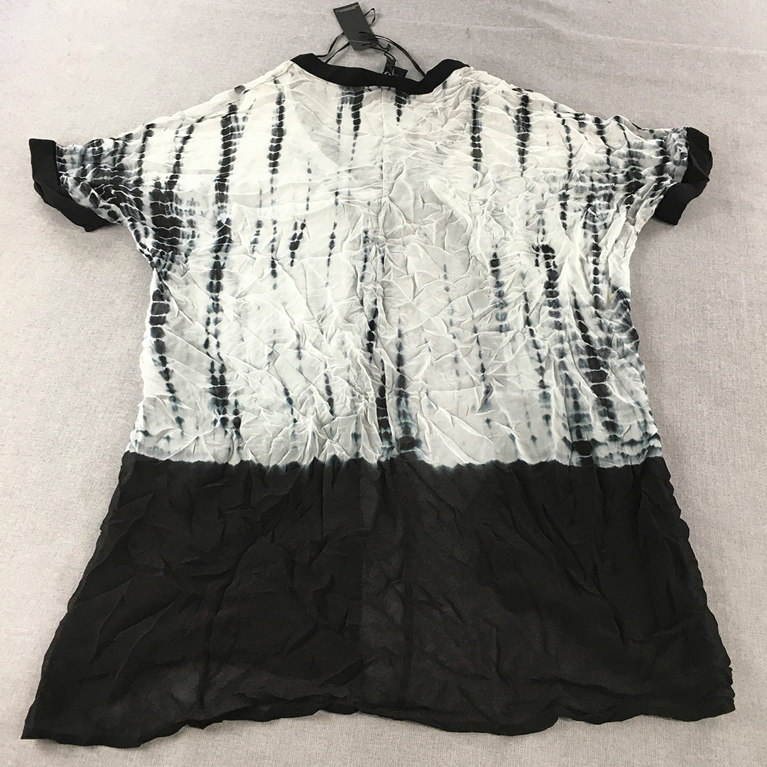 NEW Taking Shape Womens Top Size M Black White Lace Up Short Sleeve