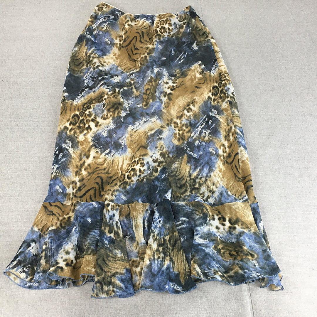 Queenspark Womens Maxi Skirt Size 10 Brown Blue Mermaid Hem A-Line