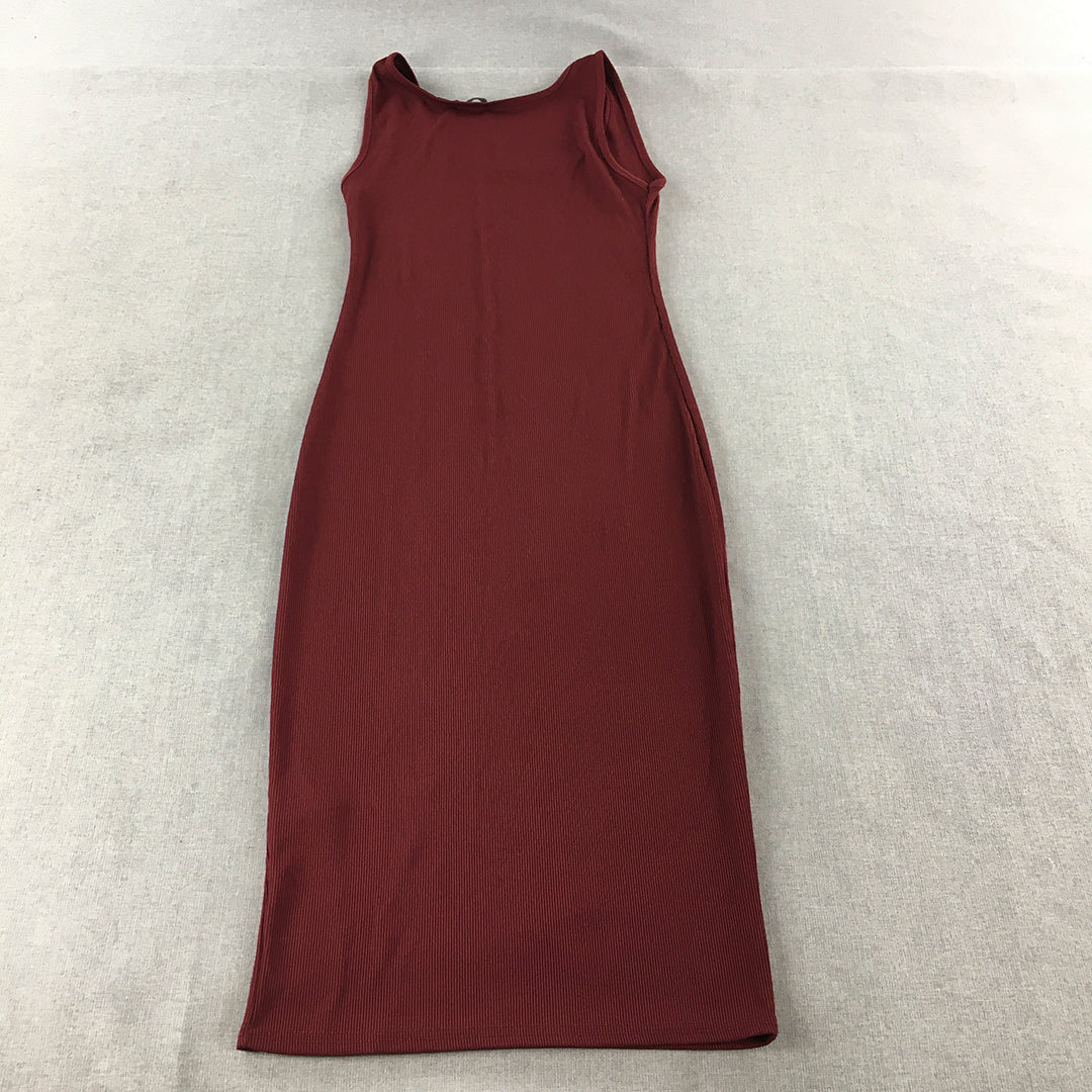 Boohoo Womens Bodycon Dress Size 10 Red Sleeveless Stretch Knee Length