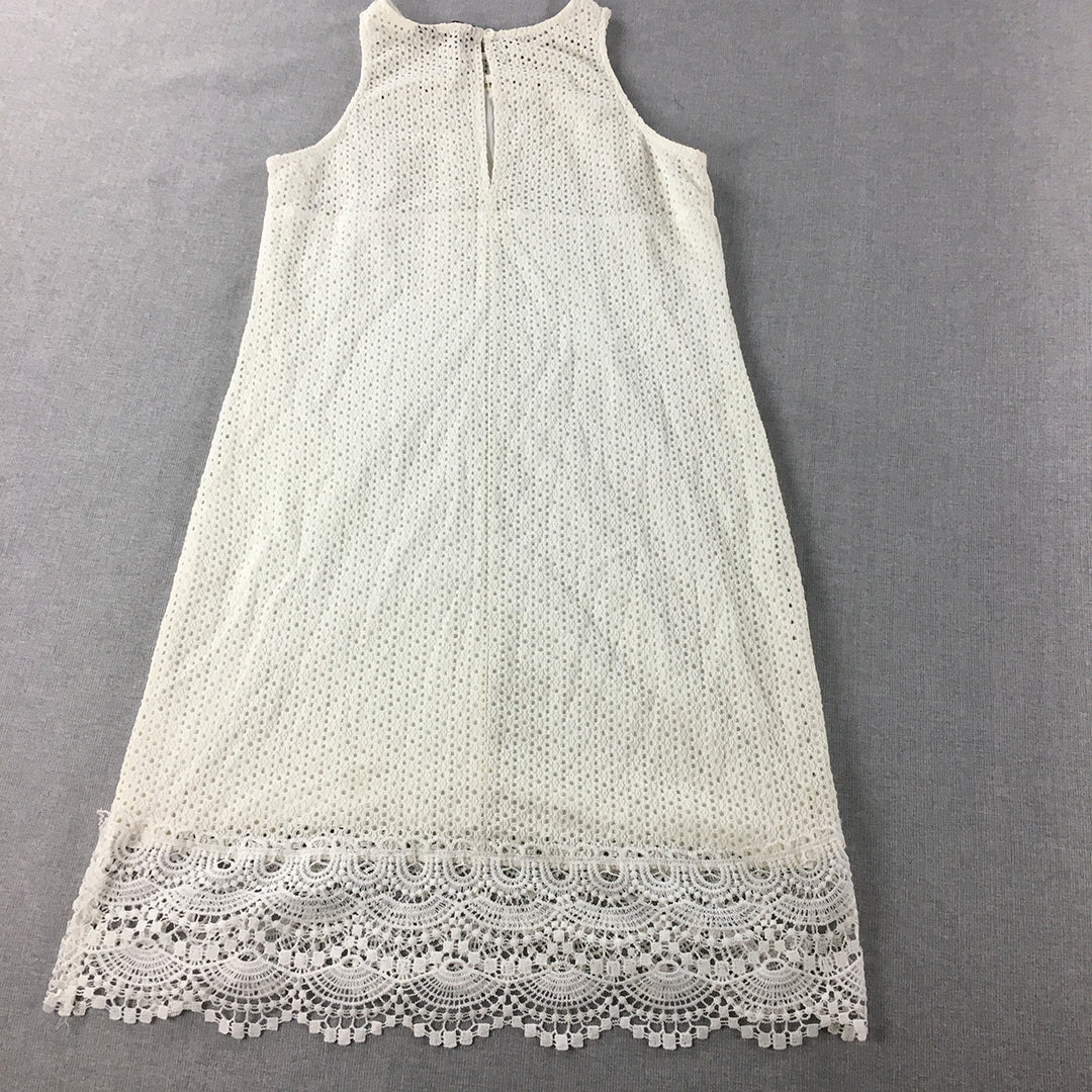 Ginger Womens A-Line Dress Size L White Floral Lace Sleeveless Mini