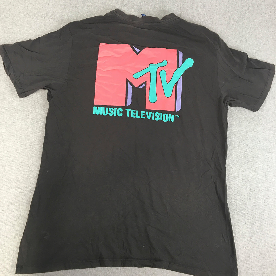 MTV Mens T-Shirt Size L Black Music Television Short Sleeve Logo Tee