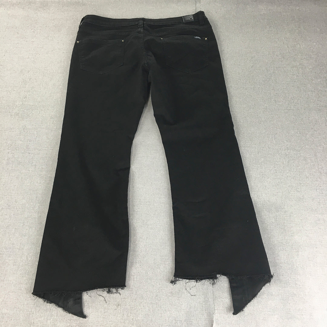 Madame Denim Womens Jeans Size 14 (W32) Black Raw Hem Slim Stretch Denim