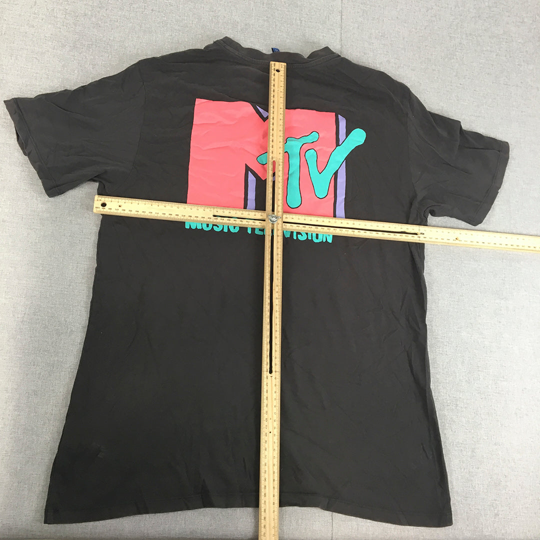 MTV Mens T-Shirt Size L Black Music Television Short Sleeve Logo Tee