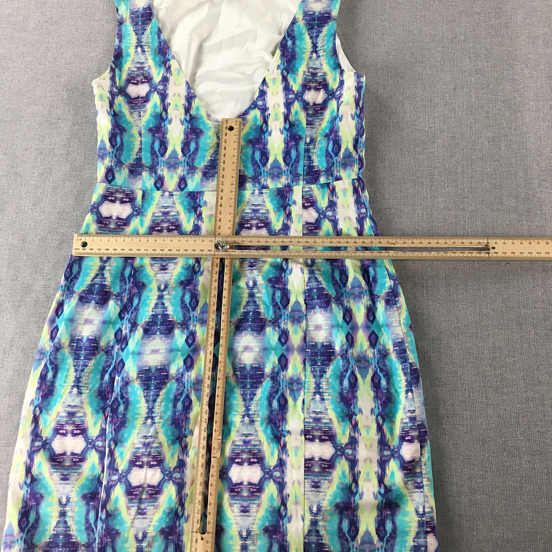 Forever New Womens A-Line Dress Size 10 White Purple Blue Psychedelic Mini