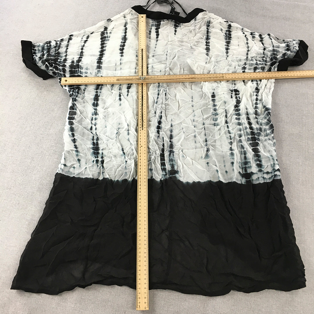 NEW Taking Shape Womens Top Size M Black White Lace Up Short Sleeve