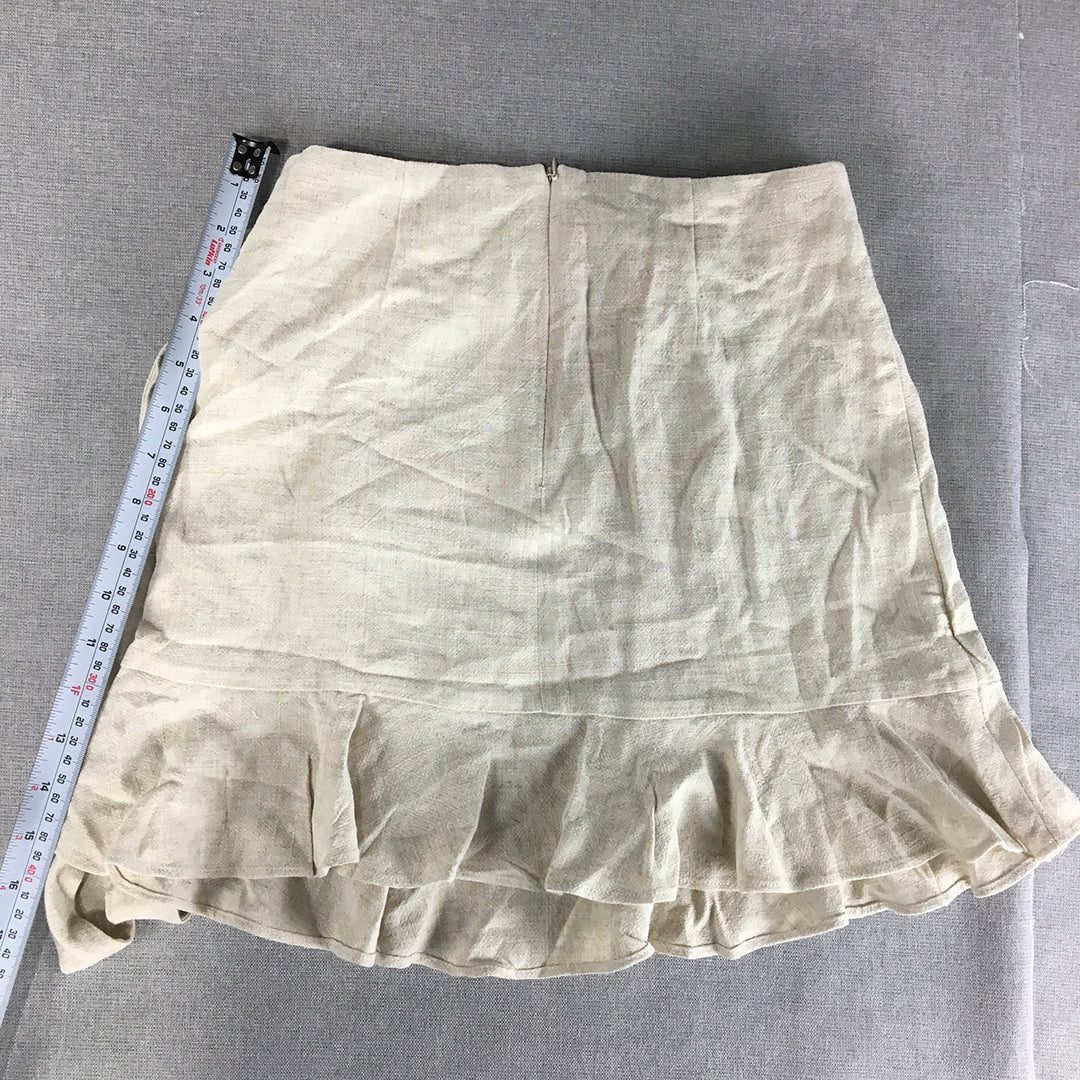 Imprint Womens Linen Wrap Skirt Size 6 Cream Beige Mini Pleated