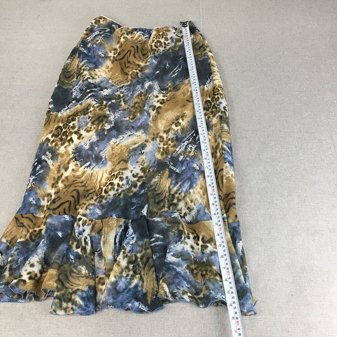 Queenspark Womens Maxi Skirt Size 10 Brown Blue Mermaid Hem A-Line