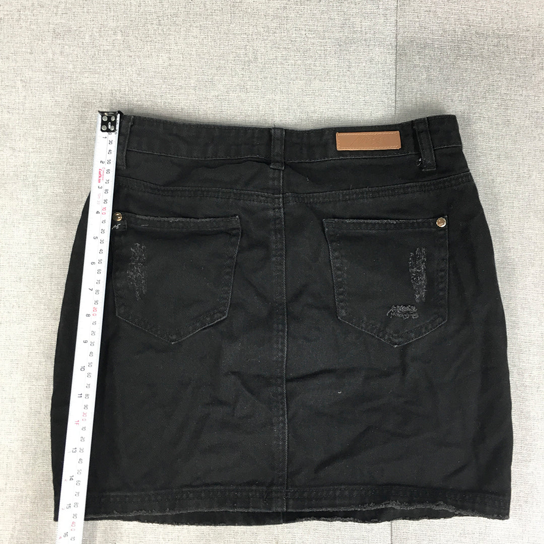 Ava & Ever Womens Denim Mini Skirt Size 12 Black Pockets