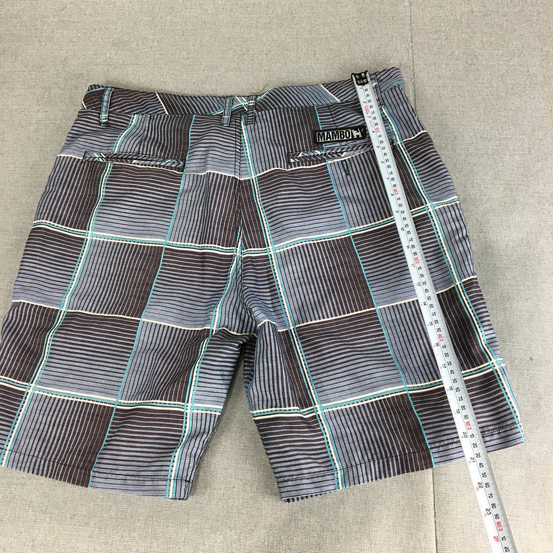 Mambo Mens Shorts Size L (W36) Blue Checkered Pockets Logo