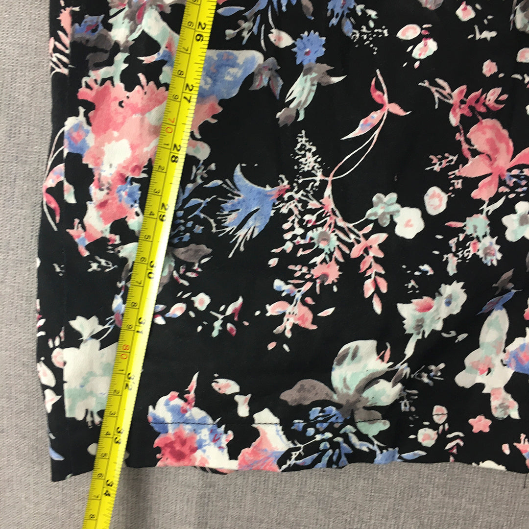 Portmans Womens Pencil Dress Size 12 Black Pink Floral Short Sleeve Mini