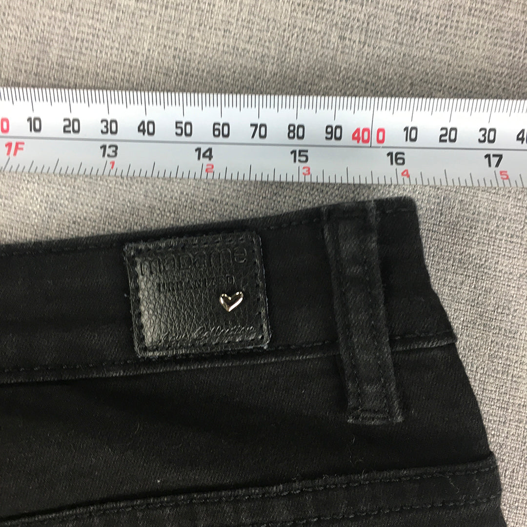 Madame Denim Womens Jeans Size 14 (W32) Black Raw Hem Slim Stretch Denim