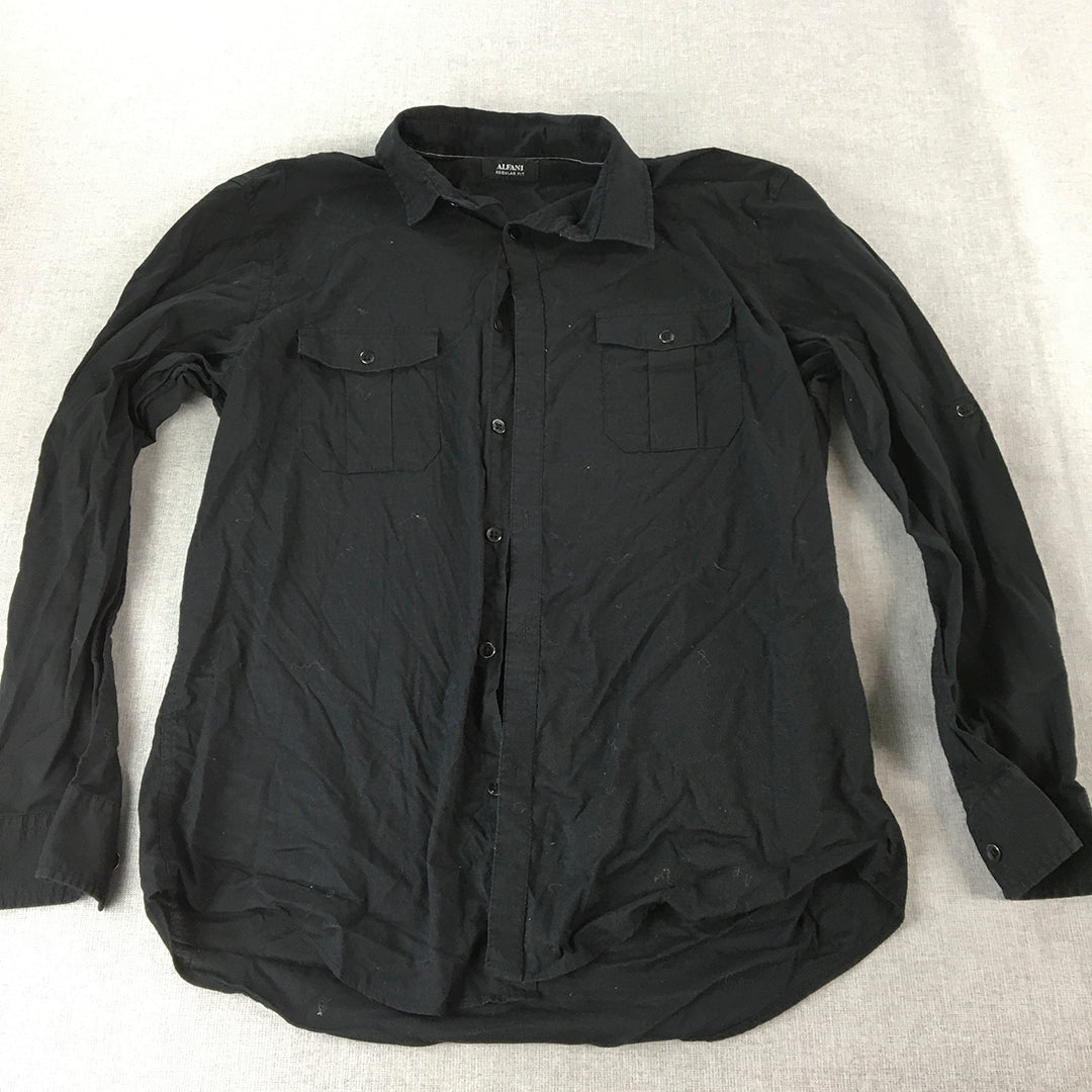 Alfani Mens Shirt Size M Black Long Sleeve Button-Up Pockets Collared