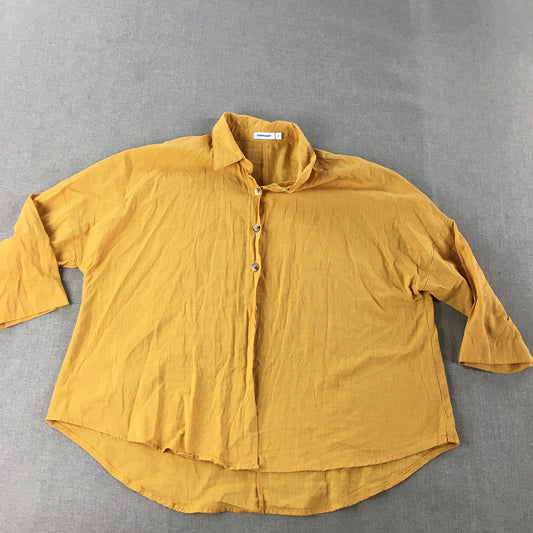 Valleygirl Womens Top Size 8 Yellow Long Sleeve Button-Up Collared