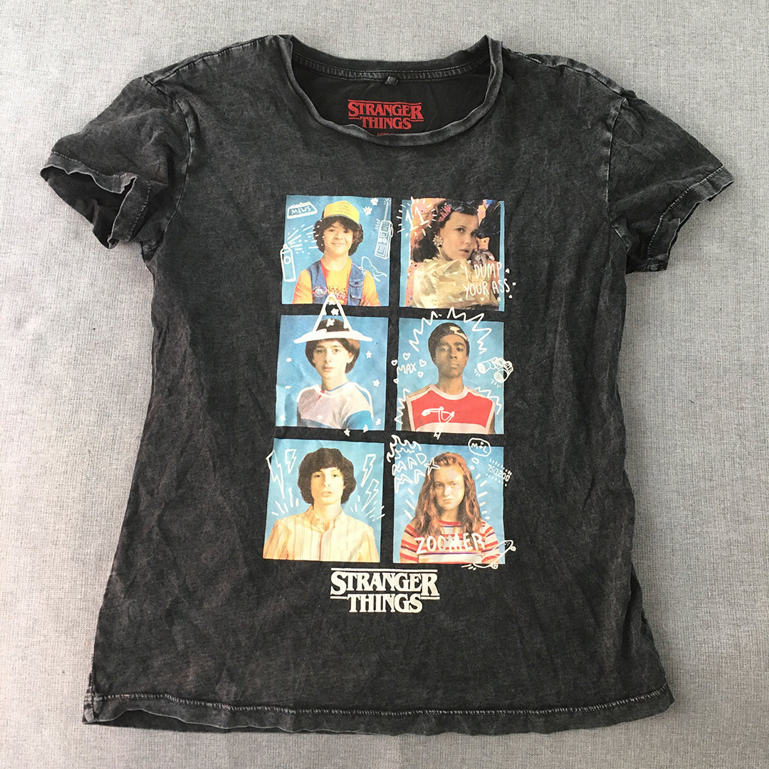 Stranger Things Womens T-Shirt Size XXS Black Stone Wash Short Sleeve Top