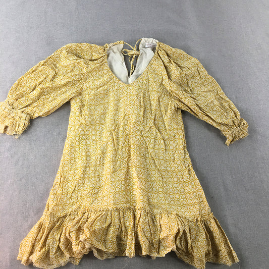 White Sandstorm Womens Mini Dress Size XS Yellow Frilled Hem A-Line