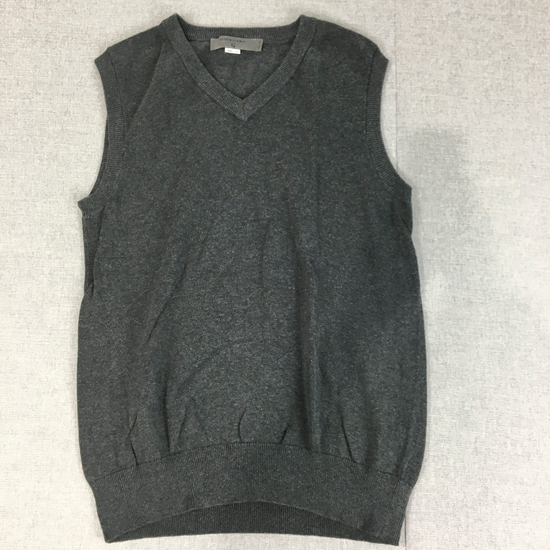 Giordano Mens Knit Sweater Vest Size S Grey V-Neck Pullover Jumper