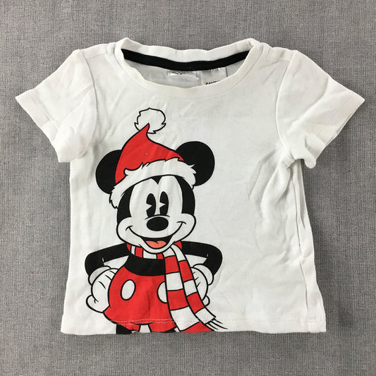 Disney Baby T-Shirt Size 00 (3 - 6 Months) White Mickey Mouse Christmas Santa