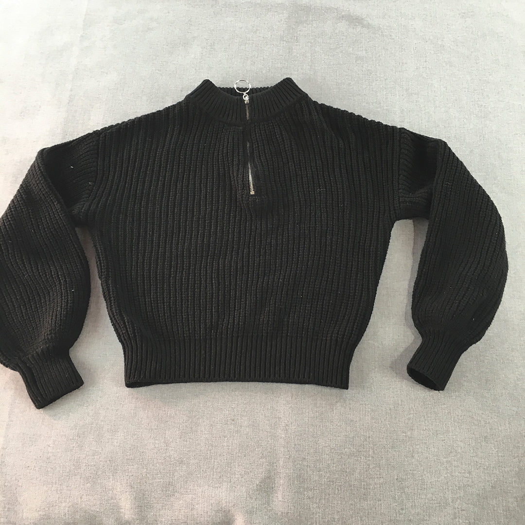 Glassons Womens Knit Sweater Size XS Black 1/4 Zip Mock Neck Jumper