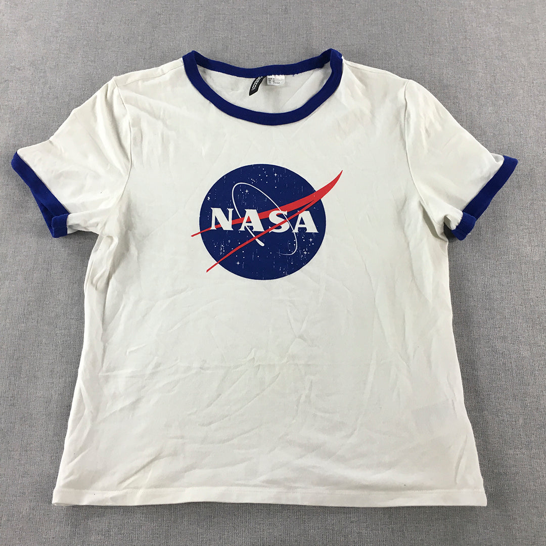 Nasa Womens T-Shirt Size M White Blue Logo Short Sleeve Top