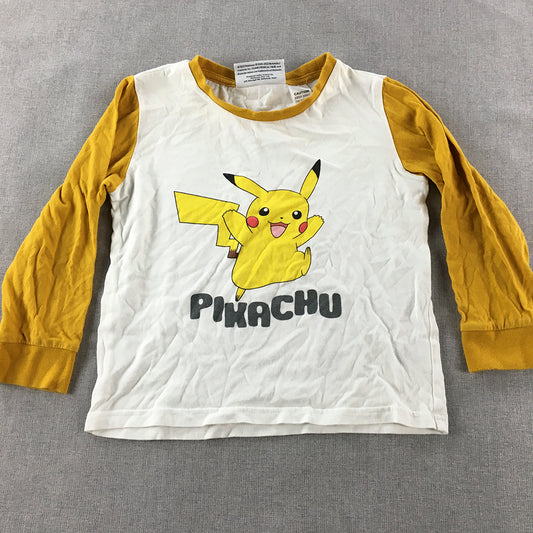 Pokemon Pikachu Kifd Boys Shirt Size 6 White Yellow Long Sleeve Pullover Shirt