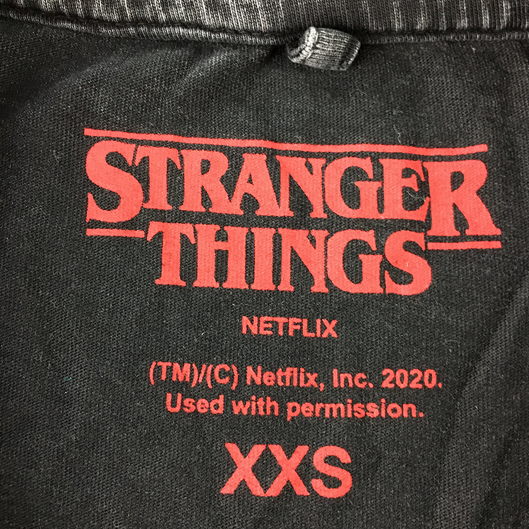 Stranger Things Womens T-Shirt Size XXS Black Stone Wash Short Sleeve Top