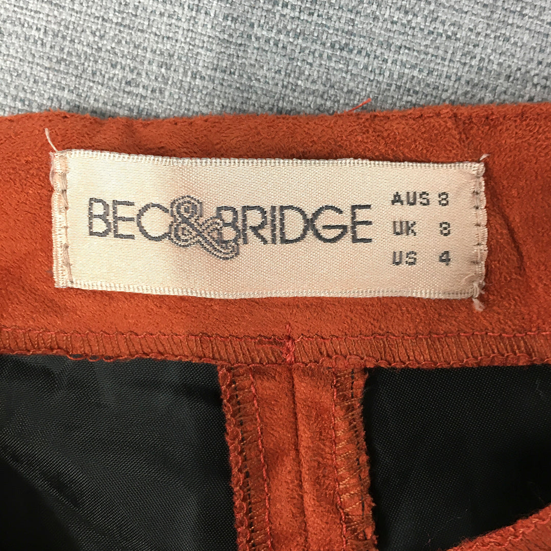 Bec & Bridge Womens Shorts Size 8 Orange Faux Suede Leather