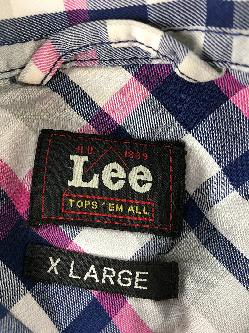 Lee Mens Shirt Size XL White Pink Button-Up Long Sleeve Collared