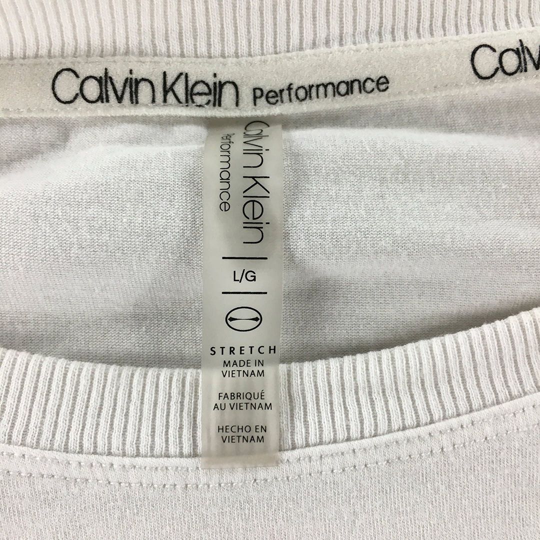 Calvin Klein Womens T-Shirt Size L White Floral Logo Short Sleeve