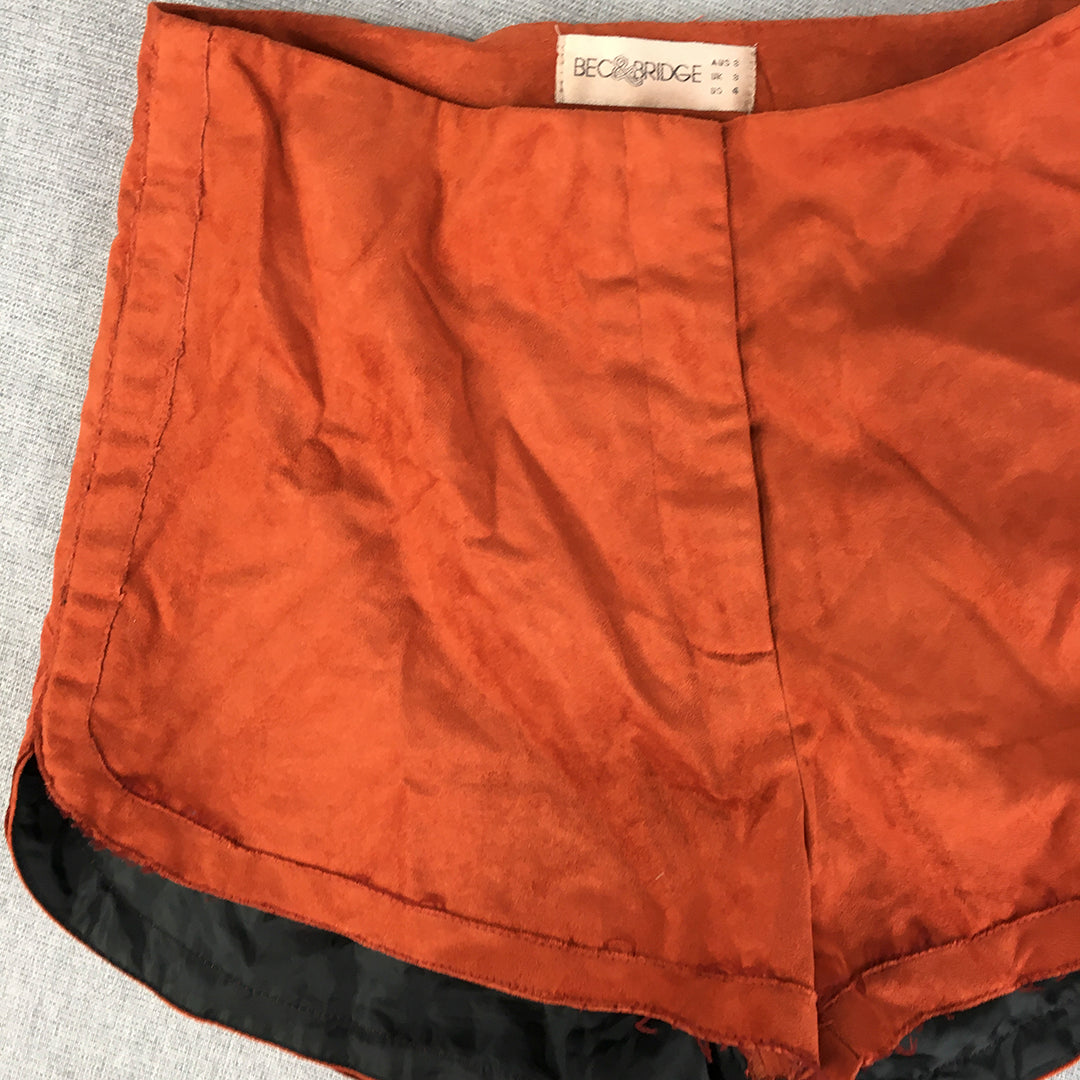 Bec & Bridge Womens Shorts Size 8 Orange Faux Suede Leather