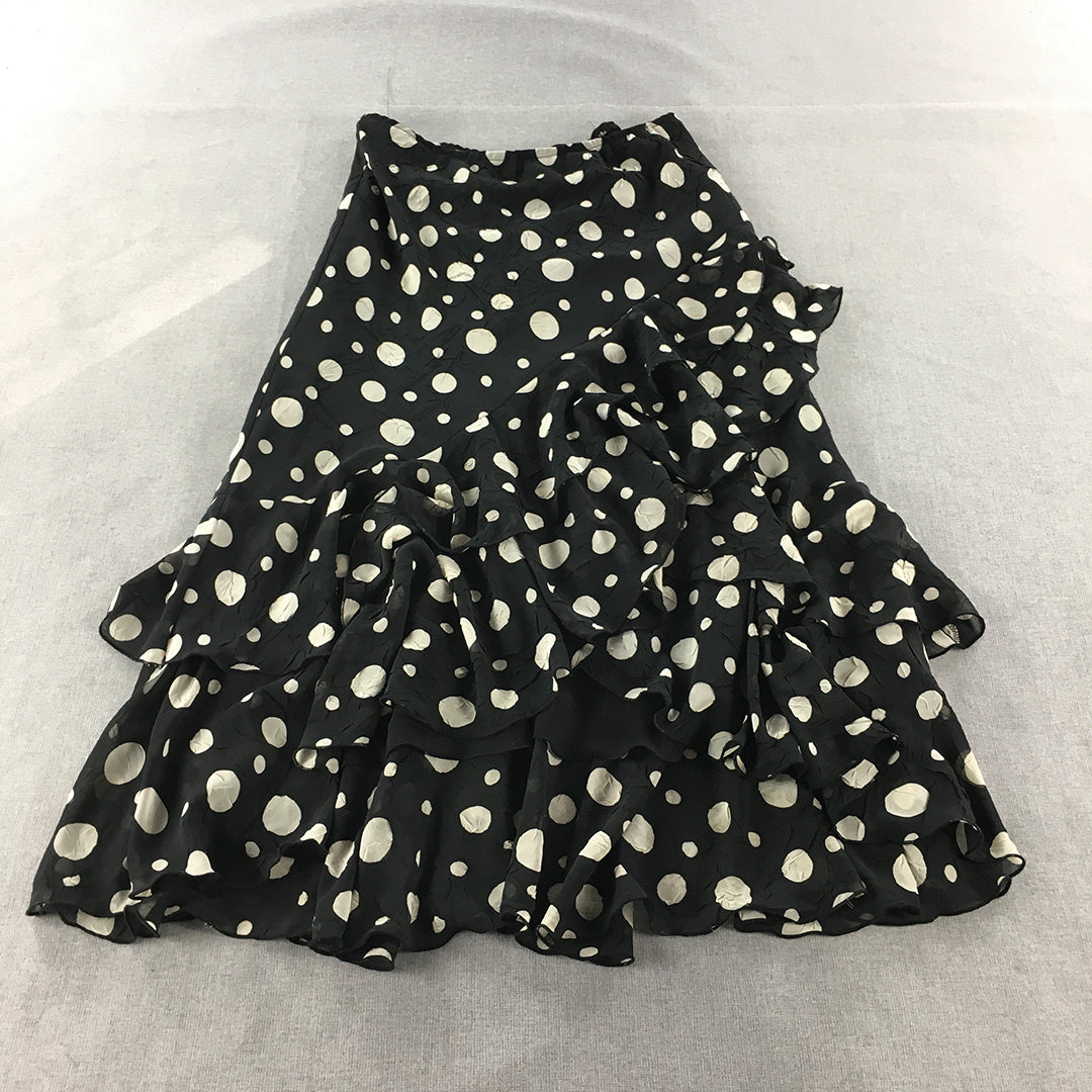 Leesa Fashions Womens A-Line Skirt Size 14 Black Polka Dot Maxi Frilled