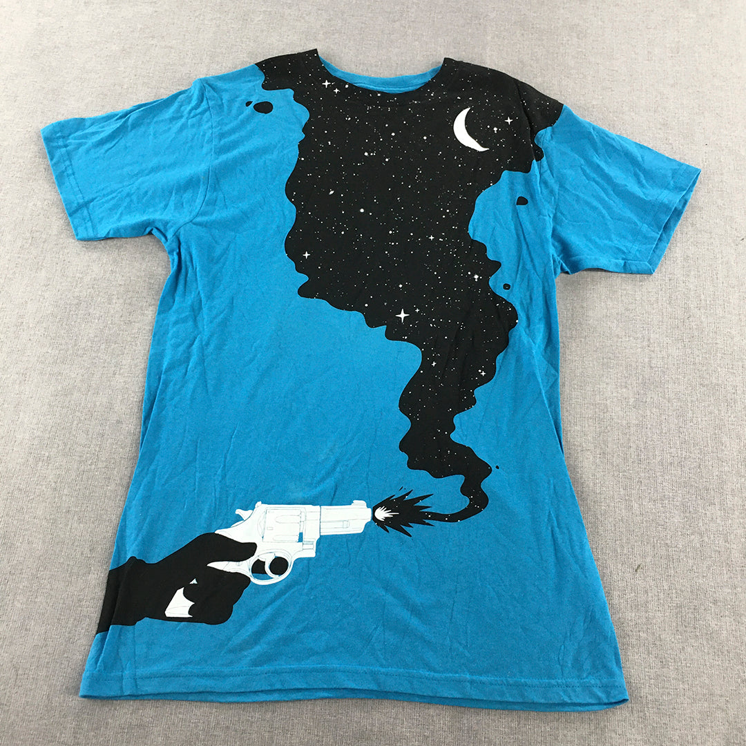 Design By Humans Mens T-Shirt Size M Blue Gun Night Sky Short Sleeve Tee